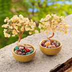 Natural Yellow Crystal Healing Gems Feng Shui Trees Lucky Money Tree Copper Wire Wrapped Crystal Crafts Home Decor