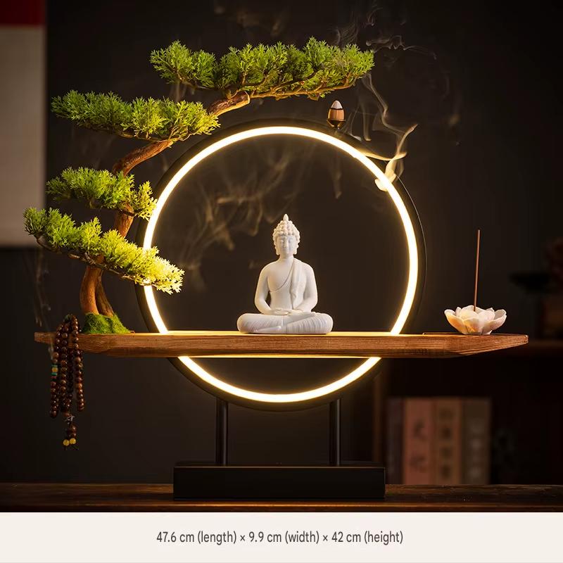 Sakyamuni Buddha Statue Home Large Tathagata Buddhist Statue Figure Buddha LEDRing Light Living Room Incense Porch Gift