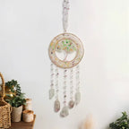 Crystal Suncatcher Wall Hanging Home Decor Natural Stone Gemstone Pink Quartz Fluorite Agate Amethyst Tree of Life Dream Catcher