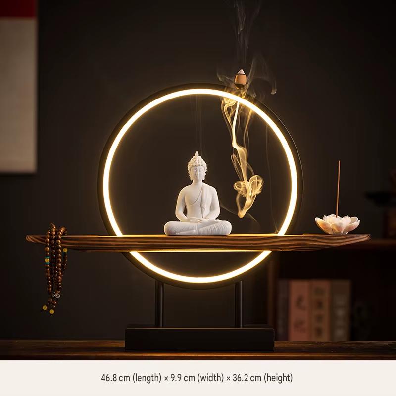 Sakyamuni Buddha Statue Home Large Tathagata Buddhist Statue Figure Buddha LEDRing Light Living Room Incense Porch Gift