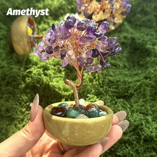 Amethyst Crystal Tree Reiki Natural Crystals Base Copper Wire Tree Life Spiritual Meditation Energy Tree Room Decor Gifts