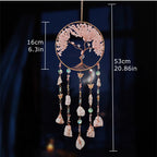 Crystal Suncatcher Wall Hanging Home Decor Natural Stone Gemstone Pink Quartz Fluorite Agate Amethyst Tree of Life Dream Catcher