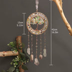 Crystal Suncatcher Wall Hanging Home Decor Natural Stone Gemstone Pink Quartz Fluorite Agate Amethyst Tree of Life Dream Catcher