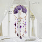 Crystal Suncatcher Wall Hanging Home Decor Natural Stone Gemstone Pink Quartz Fluorite Agate Amethyst Tree of Life Dream Catcher