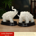 Pair of New White Marble Effect Elephant Statues, Luxury Auspicious Animal Ornaments, Home Living Room Decor, Ideal Housewarming Gift