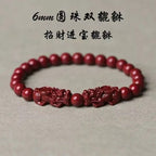 Genuine Natural Cinnabar Pi Xiu Bracelet, Luck-Turning Feng Shui Beaded Bracelet, Peace Prosperity Zodiac Birth Year Blessing Bracelet Gift for Men Women