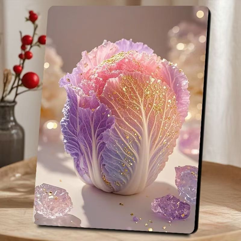 Colorful Wealth Gathering Ornament, Fortune Attracting Cabbage Figurine, Art Craft Decor for Living Room, Entryway & Tabletop