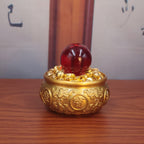 Brass Double Fish Treasure Basin Ornament, Eight Blessings Feng Shui Wealth Bowl with Gold Ingots, Entryway & Reception Desk Prosperity Decoration, Lucky Home Business Craft Gift