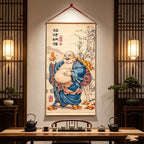 Chinese Style Maitreya Buddha Painting, New Chinese Wall Art, Blessing Wall Hanging for Entryway, Tea Room & Dining Room Decor