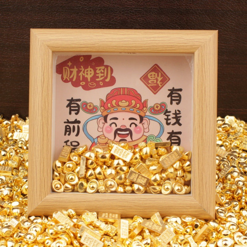 Hollow Frame God of Wealth Ornament, Crystal Gold Ingot Feng Shui Decor, Prosperity Fortune Desktop Decoration
