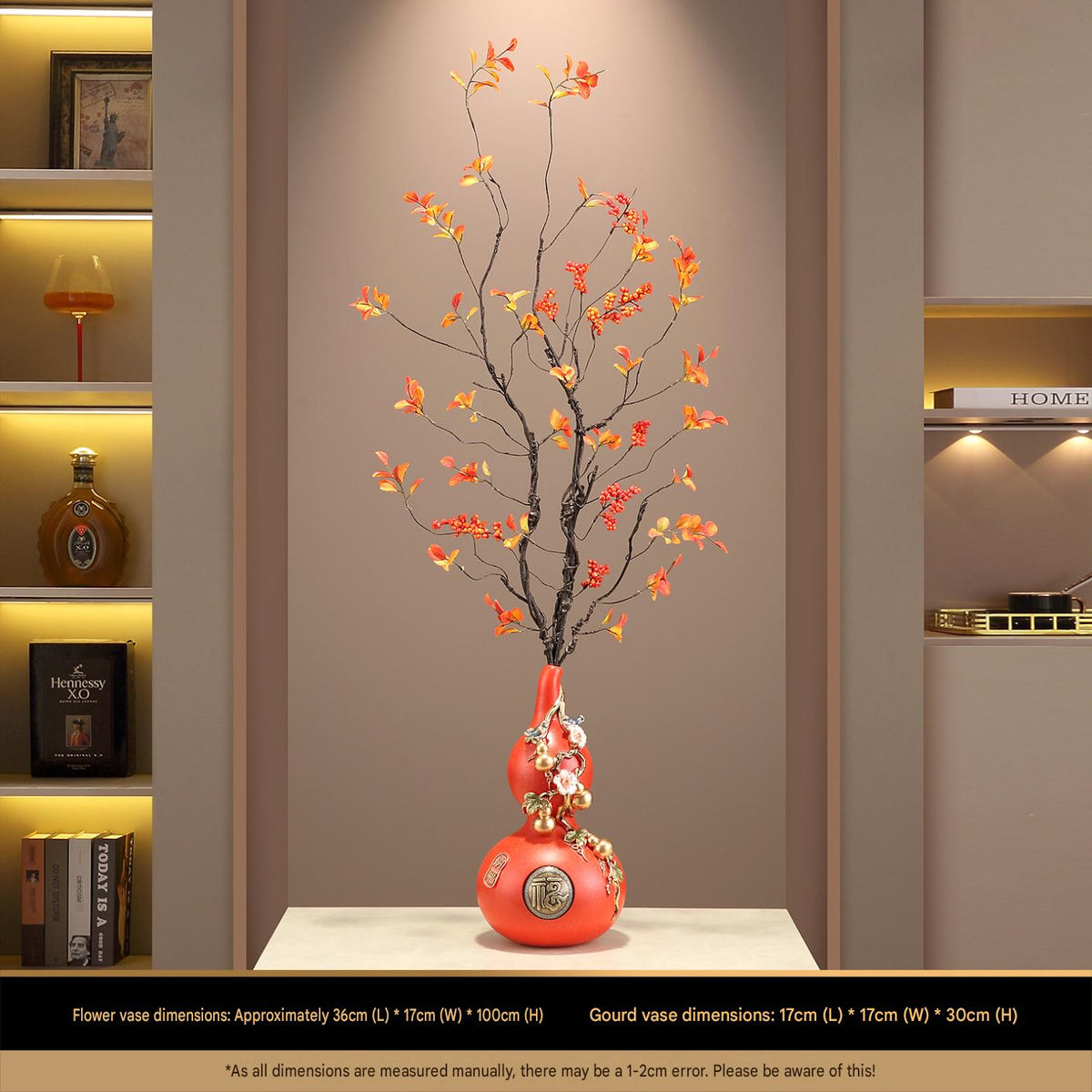 New Chinese Style Gourd Vase, Five Blessings Tall Slim Ornament, Premium Decor for Entryway, Living Room & Wall Niche, Housewarming Gift