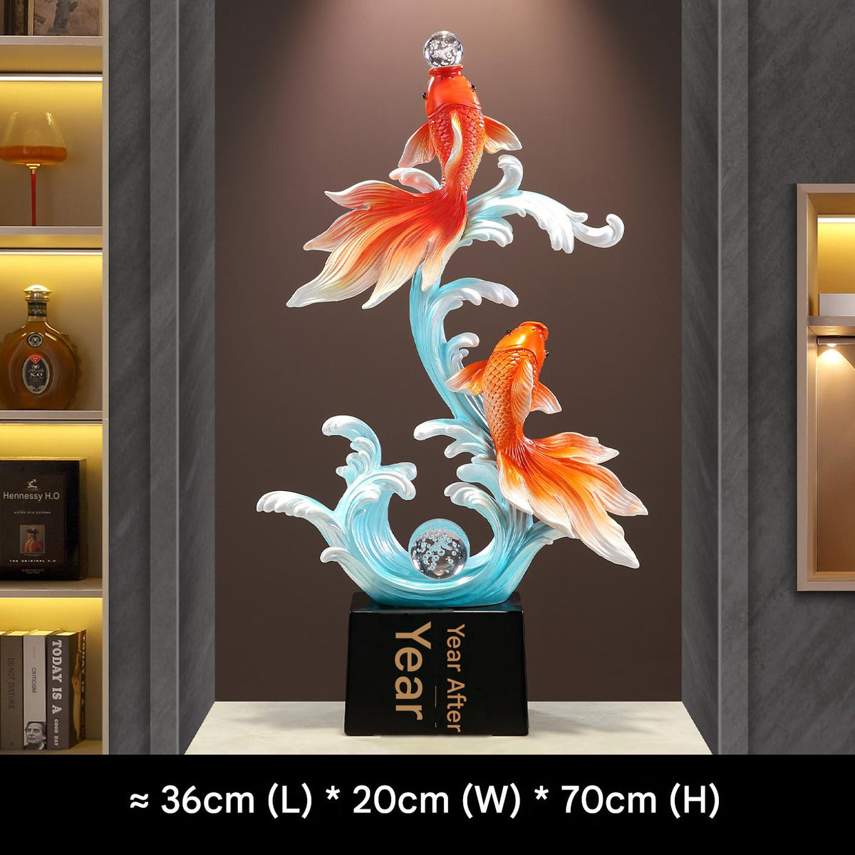 Luxury Large Koi Fish Ornament, Wealth & Abundance Feng Shui Decor, High-end Statue for Entryway, Living Room & Wall Niche, Housewarming Gift