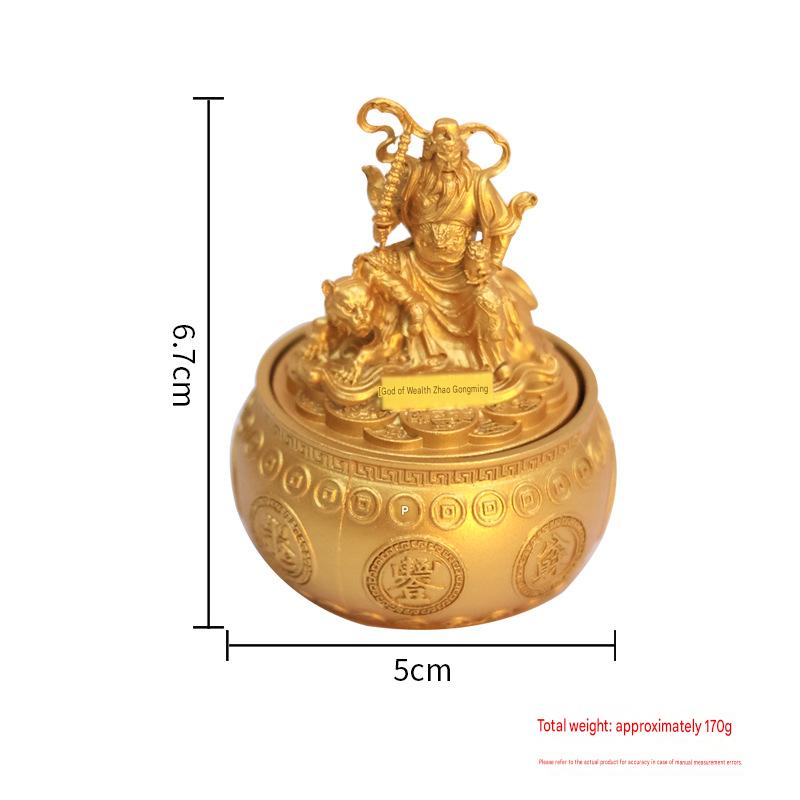 God of Wealth Zhao Gongming Rotating Treasure Basin Ornament, Wealth Attracting Decor for Living Room, Wine Cabinet, Office & Shop
