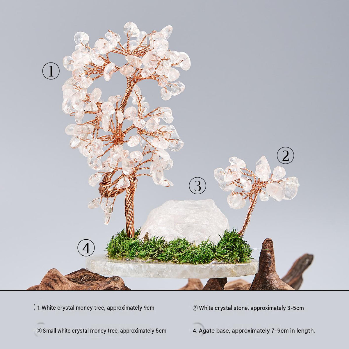 Natural Raw Crystal Tree Ornament with Crushed Crystal Chips, Premium Unique Money Tree in Mini Fish Tank, Crystal Energy Desktop Decor Gift for Home & Office