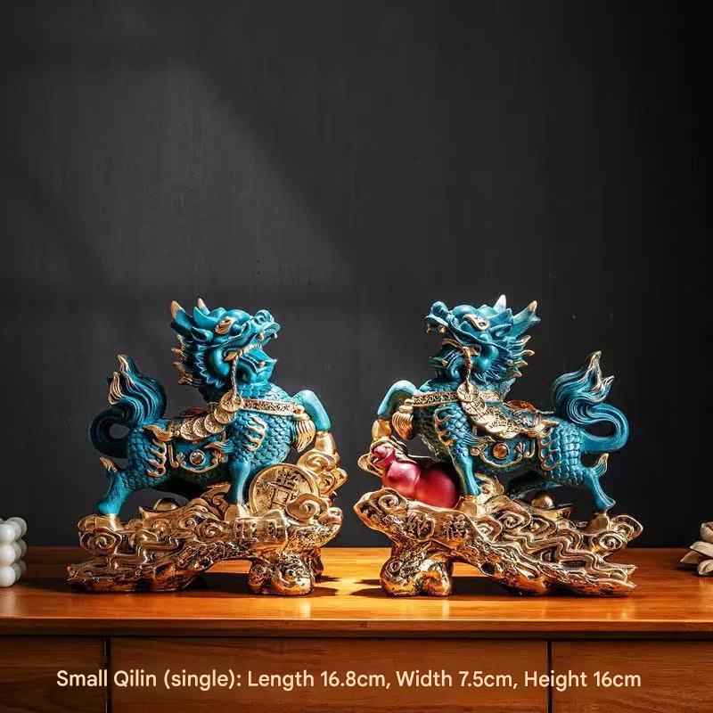 A Pair of Fire Qilin Ornaments, Resin Auspicious Beast Statue, Home Office Entrance Wine Cabinet Decor, Housewarming Business Opening Gift