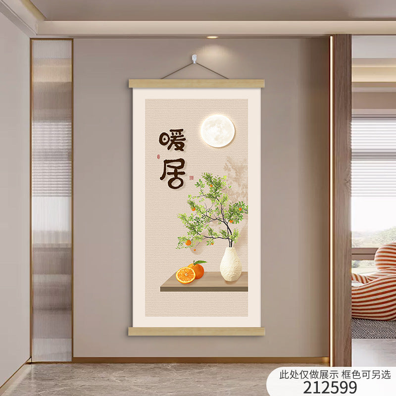 New Chinese Style Scroll Wall Hanging, Auspicious Entryway Tapestry Decor, Warm Home Corridor Wall Art for Front Door