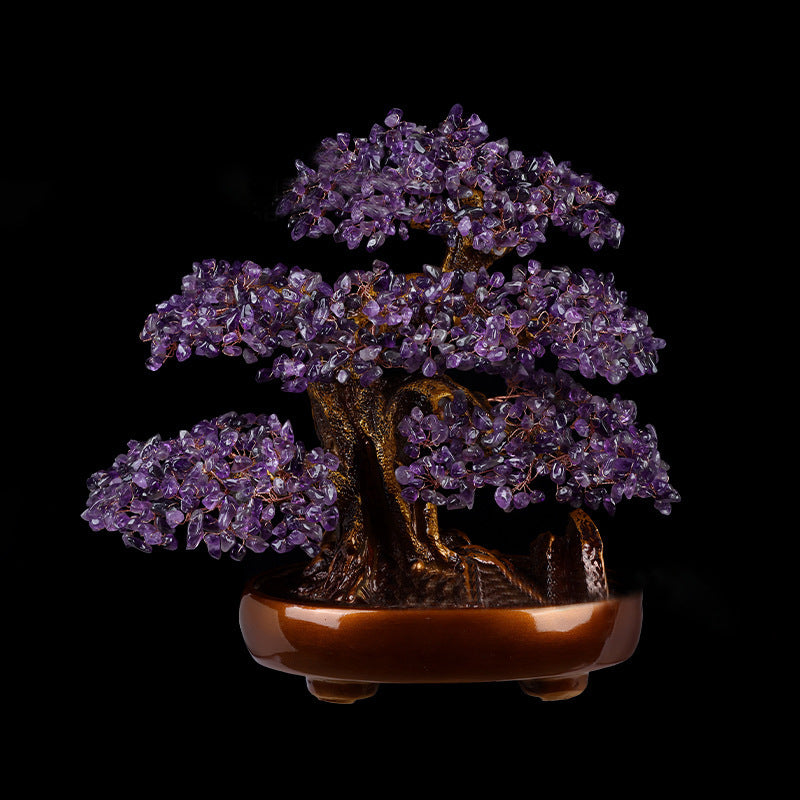 Natural Amethyst Money Tree, Hand Woven Feng Shui Ornament, Wealth & Luck Decor for Home Office, Gift for Business Opening & Fortune Blessing