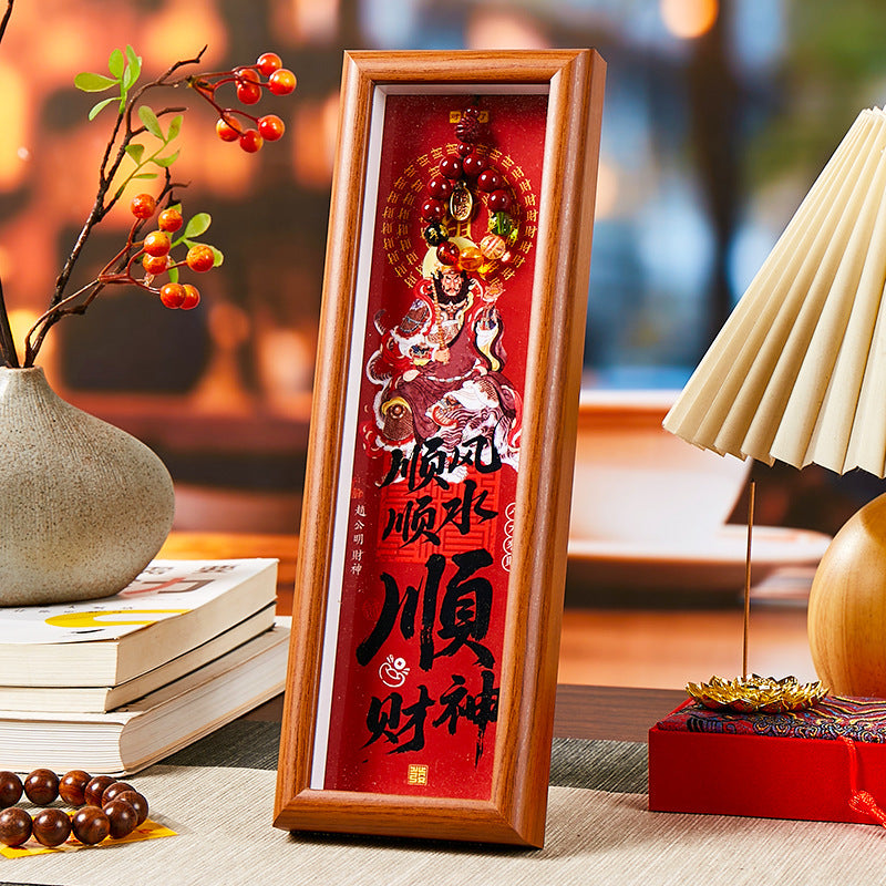 Five-way God of Wealth Photo Frame Ornament, Heavenly Blessing Feng Shui Decor, Fortune Desktop Display for Home Office
