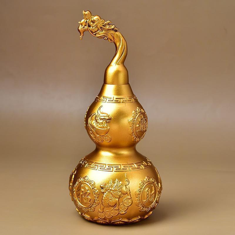 Brass Dragon Head Pixiu Gourd Ornament, Large Hollow Openable Ruyi Gourd Statue, Feng Shui Decor for Home Attracting Wealth and Blessings
