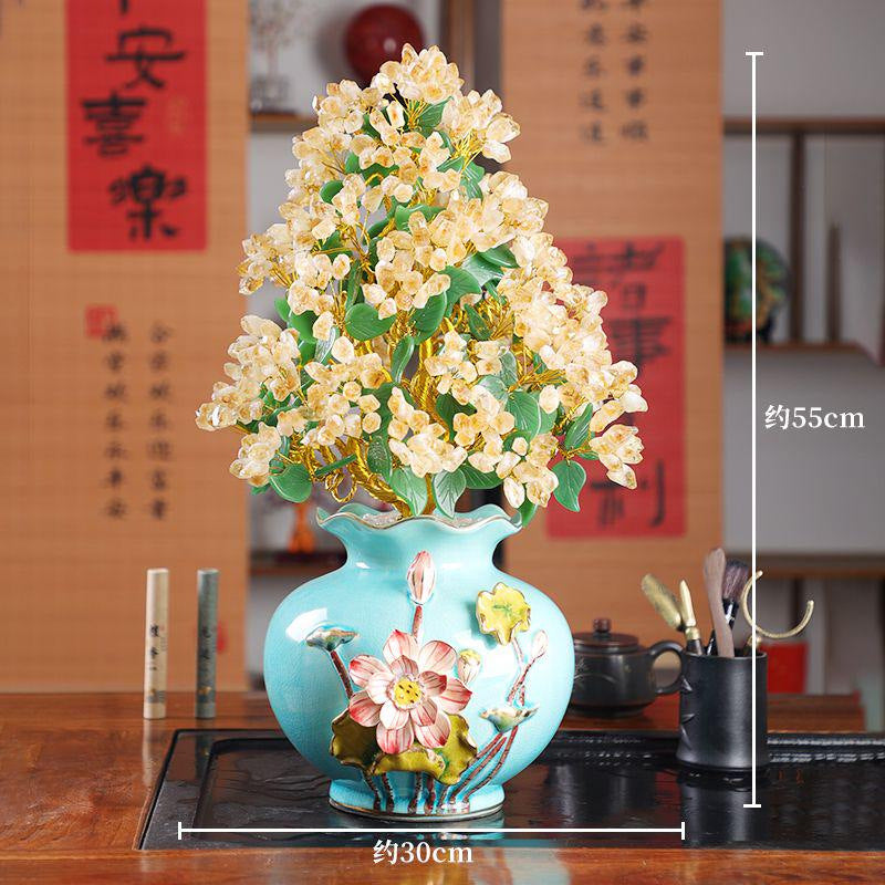 Natural Crushed Crystal Chips Money Tree Tree of Life Ornament, Handcrafted Crystal Tree with Wealth Treasure Bowl, Home Desktop Art Craft Decor for Prosperity & Good Fortune
