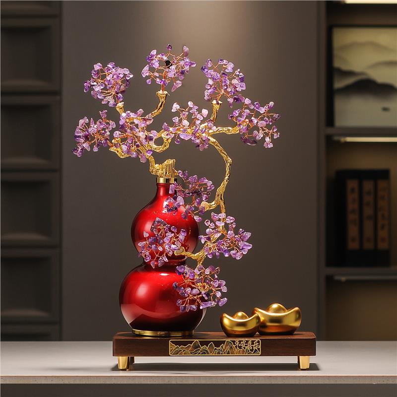 Premium Amethyst Money Tree Ornament, "Auspicious Blessing from the East" Purple Crystal Wealth Tree Decor for Living Room Entryway TV Cabinet, Housewarming Gift