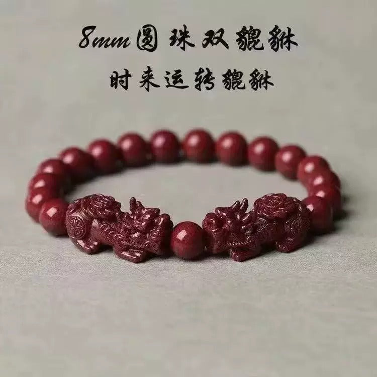 Genuine Natural Cinnabar Pi Xiu Bracelet, Luck-Turning Feng Shui Beaded Bracelet, Peace Prosperity Zodiac Birth Year Blessing Bracelet Gift for Men Women