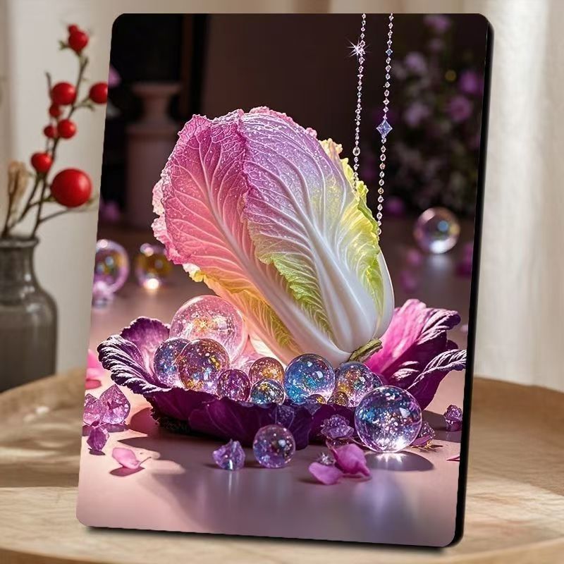 Colorful Wealth Gathering Ornament, Fortune Attracting Cabbage Figurine, Art Craft Decor for Living Room, Entryway & Tabletop