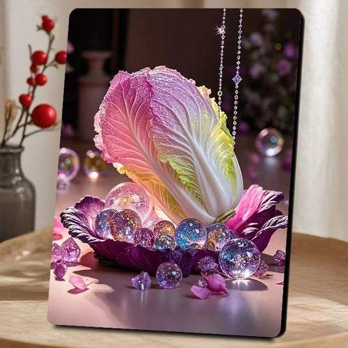 Colorful Wealth Gathering Ornament, Fortune Attracting Cabbage Figurine, Art Craft Decor for Living Room, Entryway & Tabletop