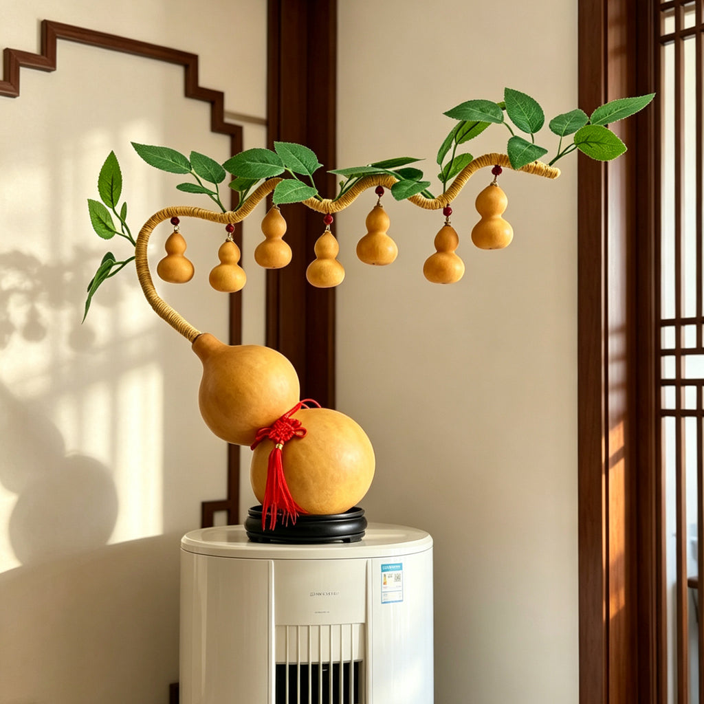 Natural Real Wu Lou Gourd Hand-Woven Money Tree Ornament, Handcrafted Prosperity Decor for Living Room Dining Room, Housewarming Business Opening Home Gift