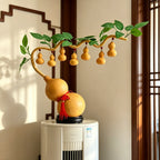 Natural Real Wu Lou Gourd Hand-Woven Money Tree Ornament, Handcrafted Prosperity Decor for Living Room Dining Room, Housewarming Business Opening Home Gift