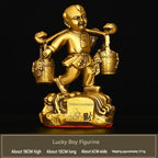 Pure Copper Wealth Bringing Boy Statue, Feng Shui Lucky God of Fortune Figurine, Craft Ornament for Home, Office Desktop & Shop Decor