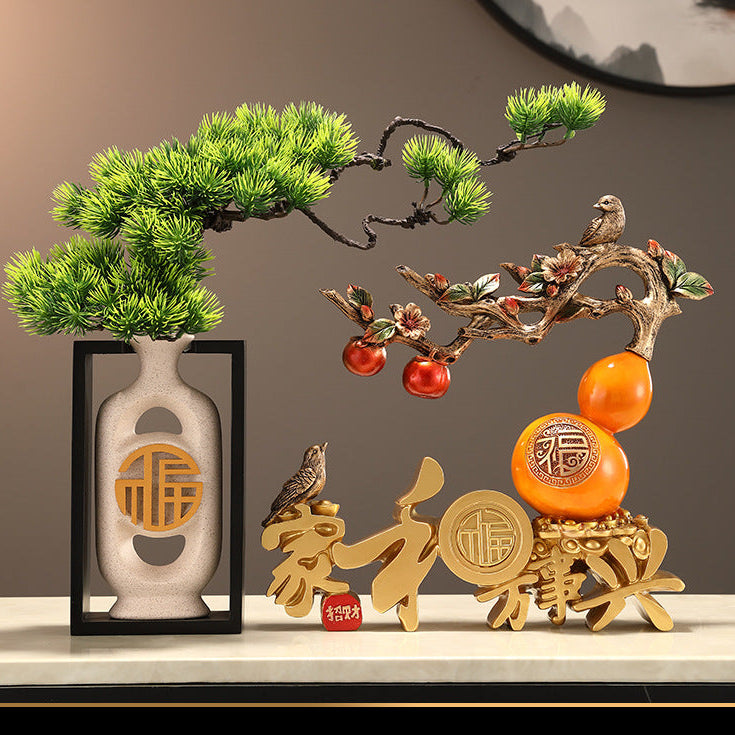Luxury Welcoming Pine Ornament, Family Harmony Brings Prosperity Decor, High-end Figurine for Living Room, TV Cabinet, Wine Cabinet & Entryway, Housewarming Gift