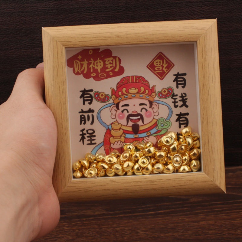Hollow Frame God of Wealth Ornament, Crystal Gold Ingot Feng Shui Decor, Prosperity Fortune Desktop Decoration