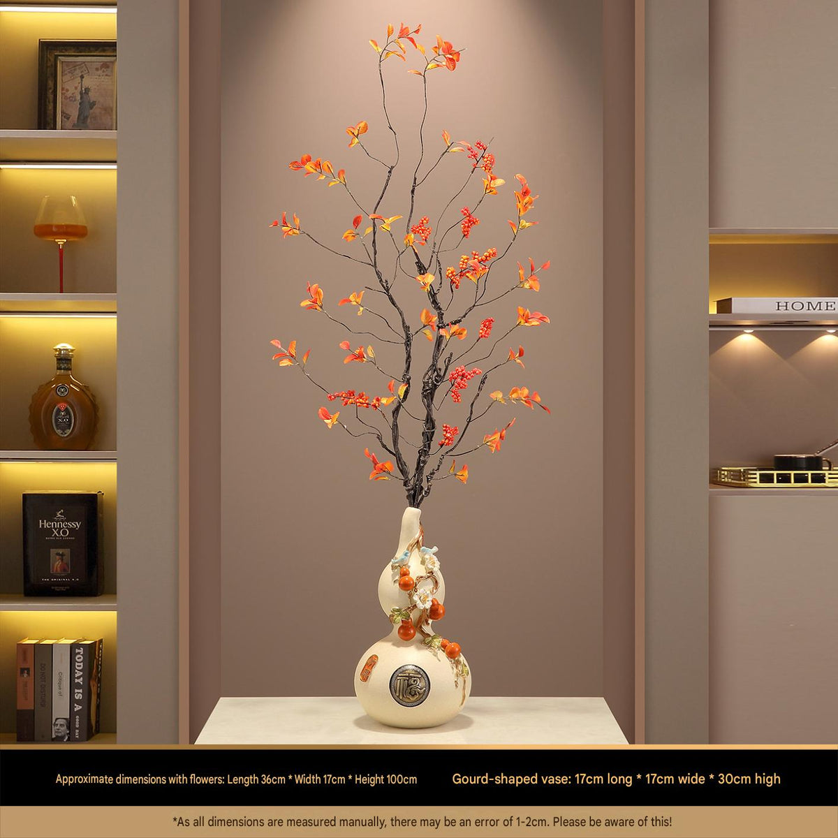 New Chinese Style Gourd Vase, Five Blessings Tall Slim Ornament, Premium Decor for Entryway, Living Room & Wall Niche, Housewarming Gift