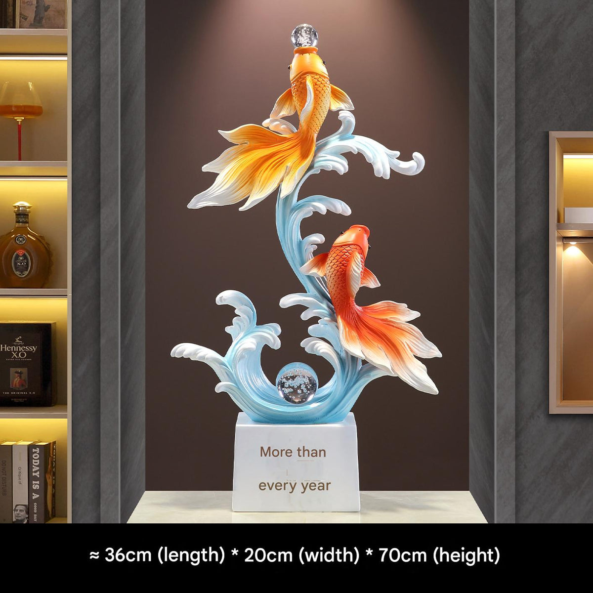 Luxury Large Koi Fish Ornament, Wealth & Abundance Feng Shui Decor, High-end Statue for Entryway, Living Room & Wall Niche, Housewarming Gift