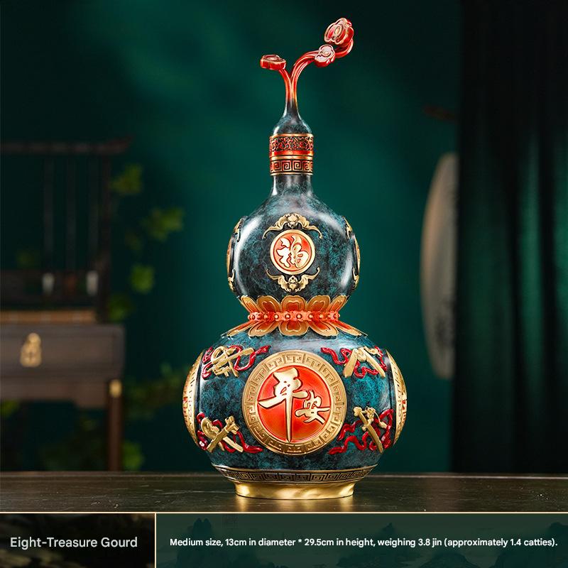 Eight Treasures Gourd Copper Ornament, Handcrafted Hollow Openable Brass Gourd Pendant, Chinese Style Home & Office Decor
