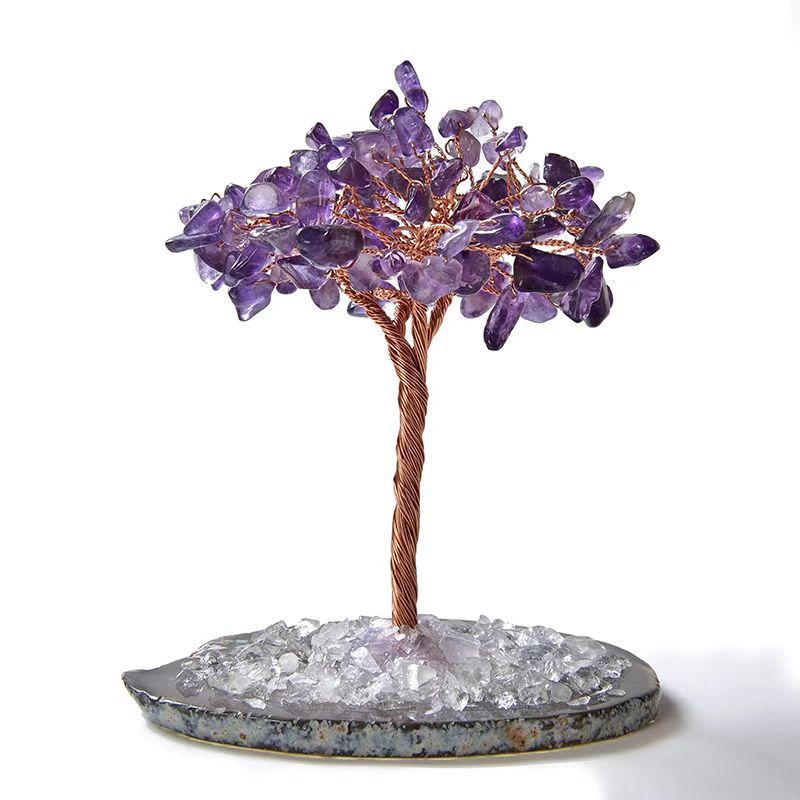 Natural Crystal Money Tree Ornament, Money Bag Wealth Tree Handcrafted Prosperity Decor, Premium Business Gift Desktop Ornament for Home & Office Good Fortune