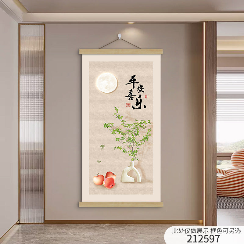 New Chinese Style Scroll Wall Hanging, Auspicious Entryway Tapestry Decor, Warm Home Corridor Wall Art for Front Door