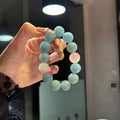 Natural Large Bead Aquamarine Single Strand Bracelet for Women, Original Design with White Azeztulite, Rose Quartz & Amazonite