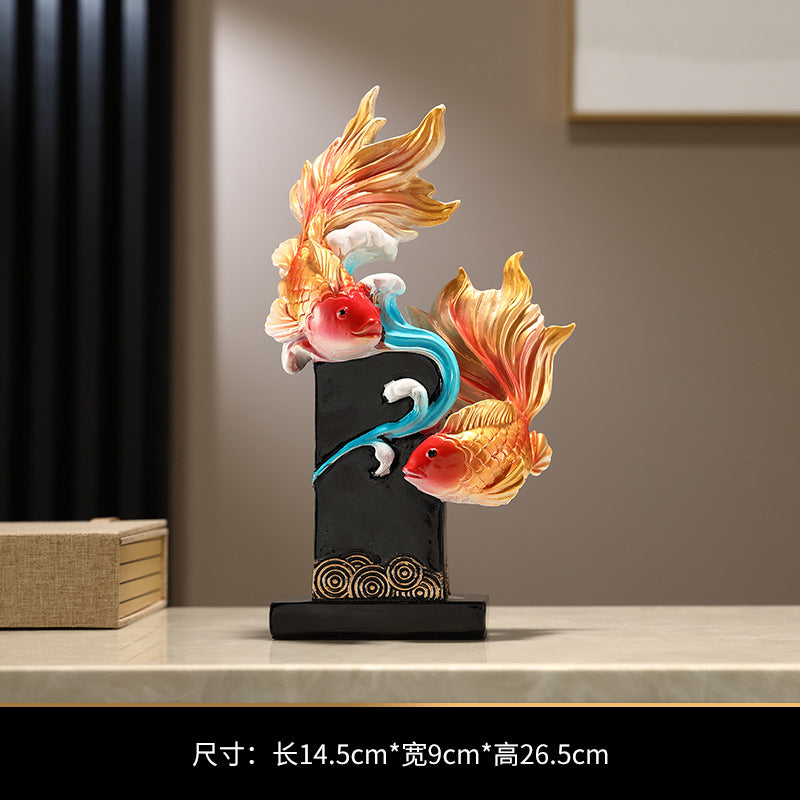 Koi Fish Feng Shui Ornament, Symbolizing Abundance & Smooth Sailing, Wealth Attracting Home Decor for Living Room, Wine Cabinet, TV Stand, Housewarming Gift