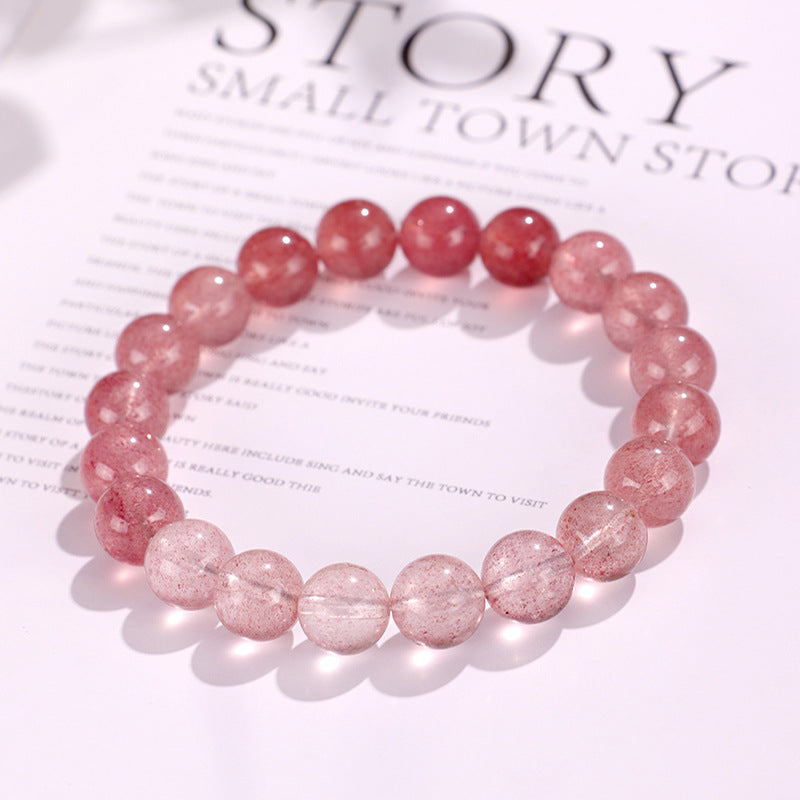 Natural Gradient Red Strawberry Quartz Beaded Bracelet for Women, Fashionable & Versatile Original Handmade Bracelet