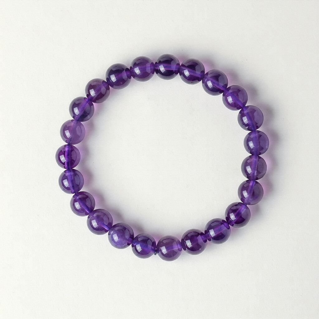 Natural Uruguay Amethyst Beaded Bracelet for Women & Men, Luxury Purple Crystal Jewelry
