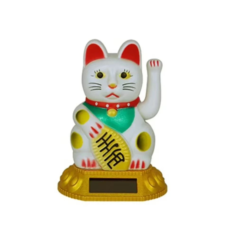 Eco Friendly Solar Waving Lucky Cat Ornament, Continuous Swinging Motion, Enhances The Ambience Of Coffee Shops