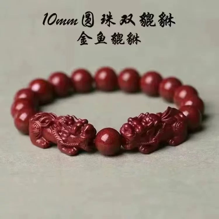 Genuine Natural Cinnabar Pi Xiu Bracelet, Luck-Turning Feng Shui Beaded Bracelet, Peace Prosperity Zodiac Birth Year Blessing Bracelet Gift for Men Women