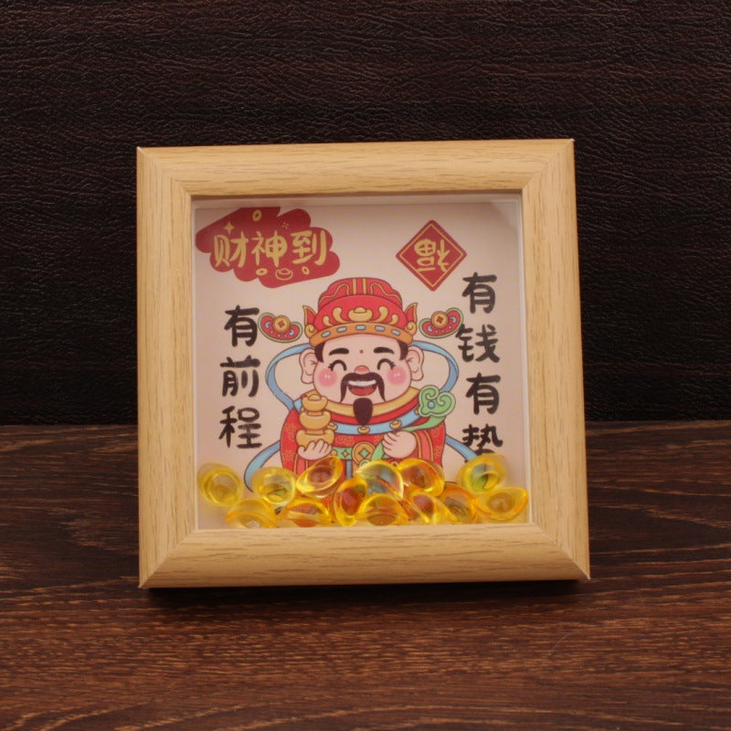 Hollow Frame God of Wealth Ornament, Crystal Gold Ingot Feng Shui Decor, Prosperity Fortune Desktop Decoration