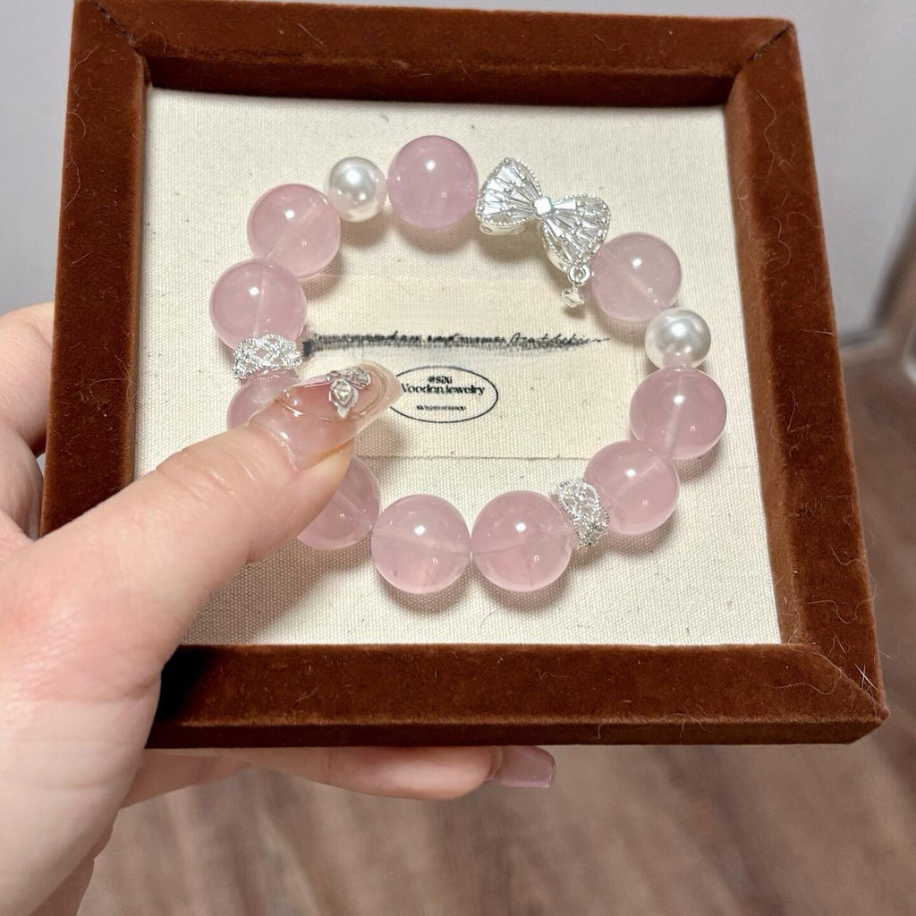 Natural Jelly Milky Rose Quartz & Freshwater Pearl Bracelet for Women Jewelry
