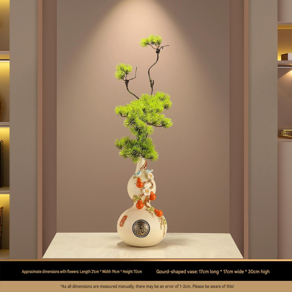 New Chinese Style Gourd Vase, Five Blessings Tall Slim Ornament, Premium Decor for Entryway, Living Room & Wall Niche, Housewarming Gift
