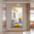 New Chinese Style Scroll Wall Hanging, Auspicious Entryway Tapestry Decor, Warm Home Corridor Wall Art for Front Door