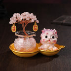 Crystal Tree & Pi Xiu Ornament Set with Wu Lou Gourd Base, Mini Money Tree Prosperity Decor, Cultural Creative Desktop Ornament for Home Office Good Fortune