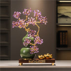 Premium Amethyst Money Tree Ornament, "Auspicious Blessing from the East" Purple Crystal Wealth Tree Decor for Living Room Entryway TV Cabinet, Housewarming Gift